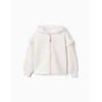 Sweat zipp� en molleton avec capuche et doublure en coton peign� blanc