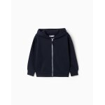 Sweat zipp� en molleton avec capuche et doublure en coton peign� bleu fonc�