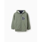 Sweat zipp wn coton polyester peign  capuche vert fonc