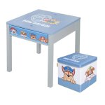 Table d'activits + 1 tabouret cube avec rangement pat' patrouille bleu - gris