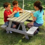 Table bois enfant avec insert parasol picnic gris