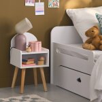Table de chevet chambre enfant, pieds en pin blanc