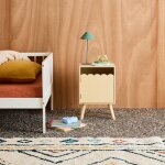 Table de chevet enfant d�cor bois 1 porte, pieds bois de pin - 34 x 23, 5 x 52 cm - azur naturel