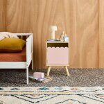 Table de chevet enfant d�cor bois 1 porte, pieds bois de pin - 34 x 23, 5 x 52 cm - azur rose