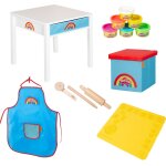 Table enfant + tabouret + 6 pots de pte  modeler x play - doh et accessoires blanc - bleu