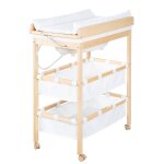 Table À langer avec baignoire 2en1 + matelas À langer imperméable bois naturel / blanc Table À langer avec baignoire 2en1 + matelas À langer imperméable bois naturel / blanc