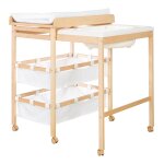 Table À langer avec baignoire coulissante + matelas À langer déperlant bois naturel / blanc Table À langer avec baignoire coulissante + matelas À langer déperlant bois naturel / blanc