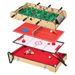 Table multi jeux 4 en 1 - babyfoot barres tlescopiques - billard - ping pong - hockey marron
