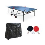 Table de ping pong indoor, avec 2 raquettes et 3 balles, utilisation int�rieure + housse en pvc bleu