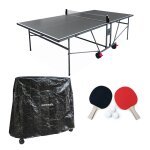 Table de ping pong indoor, avec 2 raquettes et 3 balles, utilisation int�rieure + housse en pvc gris