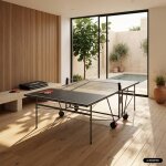 Table de ping pong indoor, avec 2 raquettes et 3 balles, utilisation int�rieure + housse en pvc gris