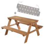 Table pique - nique en bois massif 4 places + 2 coussins teck / motif �toiles