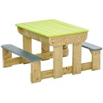 Table de pique - nique en bois massif pour enfants avec bancs et bacs en plastiques vert