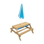 Table pique - nique pour enfant avec parasol bois fsc® marron - bleu Table pique - nique pour enfant avec parasol bois fsc® marron - bleu