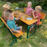 Table pique - nique pliante avec bancs et coussins pour 4 enfants teck