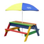 Table pique - nique sable et eau - parasol inclus, idéale pour enfants bleu Table pique - nique sable et eau - parasol inclus, idéale pour enfants bleu