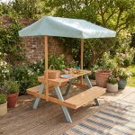 Table de pique - nique, salon de jardin enfant bois d'acacia avec parasol 2 places - jade vert de gris ...