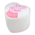 Tabouret pouf en velours imprim� et bois peppa pig beige / c?ur