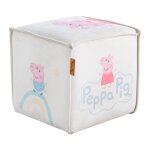 Tabouret pouf en velours imprim et bois peppa pig beige / cube
