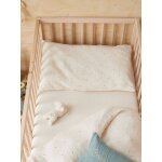 Taie d'oreiller b�b� gaze de coton biologique baby gaufr�e blanc moyen imprim� rime