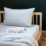 Taie d'oreiller percale de coton bio ray� ray� bleu ardoise