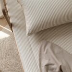Taie d'oreiller percale de coton bio ray� ray� lin