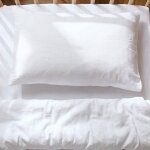 Taie d'oreiller satin de coton bio lav� blanc craie