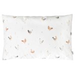 Taie d'oreiller en satin de coton r�versible gallina �cru motif poules champ�tre