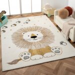 Tapis enfant tiss� motif animaux sweetlion ecru