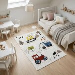 Tapis enfant trucks certifi� oeko - tex ecru