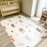 Tapis intrieur enfant blanc imprim animaux ravon blanc