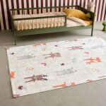 Tapis int�rieur enfant blanc imprim� animaux th�me automnal - ravon blanc