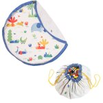 Tapis de jeu & sac  jouets - toupitis moulin roty bleu, vert, rouge, jaune et or