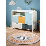 Tapis rond lavable lion gris / orange