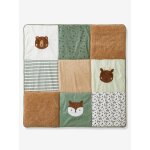 Tapis de sol / fond de parc patchwork en coton et sherpa green forest cru / multicolore