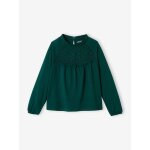 Tee - shirt blouse détail en broderie anglaise fille manches longues vert foncé Tee - shirt blouse détail en broderie anglaise fille manches longues vert foncé