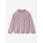 Tee - shirt blouse fille dtail broderie anglaise manches longues mauve