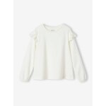 Tee - shirt blouse fille manches longues  volant personnalisable cru