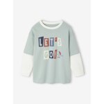 Tee - shirt effet superposition floqu garon vert d'eau