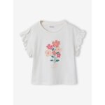 Tee - shirt fille motif romantique manches courtes � volant �cru