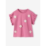 Tee - shirt fille motif romantique manches courtes � volant rose
