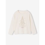 Tee - shirt fille no�l motif sapin brillant manches longues �cru