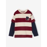 Tee - shirt ray� effet double manches ray� rouge
