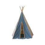 Tente tipi jean avec pompoms en coton bleu