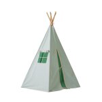 Tente tipi avec pompoms et tapis menthe en coton vert Tente tipi avec pompoms et tapis menthe en coton vert