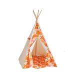 Tente tipi avec tapis picnic aux fleurs en coton beige Tente tipi avec tapis picnic aux fleurs en coton beige