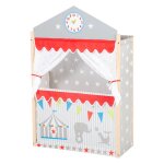 Thtre de marionnettes avec cadre en bois massif gris, blanc et rouge