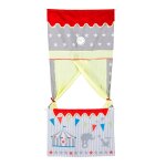 Thtre de porte en tissu - castelet de marionnettes  suspendre gris, jaune et rouge