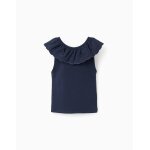 Top sans manches en coton avec col brod� bleu fonc�