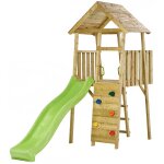 Tour de jeux bois : toboggan, escalade, cabane wiki marron